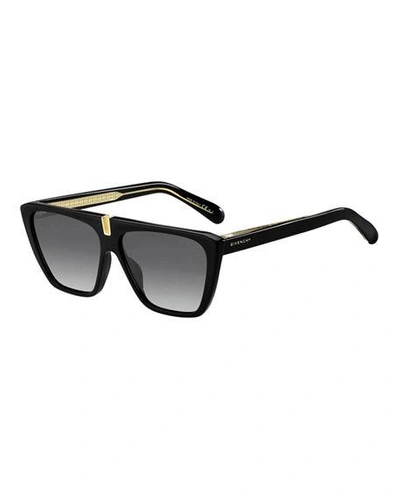 Shop Givenchy Gradient Rectangle Metal-trim Sunglasses In Black