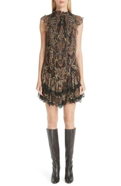 Shop Etro Paisley Print Silk Ruffle Dress In Brown