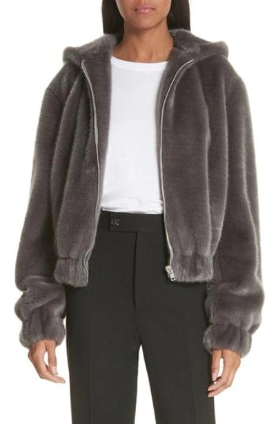 Shop Helmut Lang Faux Fur Hooded Bomber Jacket In Seal