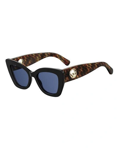 Shop Fendi Square Acetate Sunglasses W/ Ff Arms In Black/blue