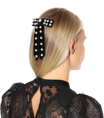 Shop Jennifer Behr Embellished Velvet Hair Bow In Black