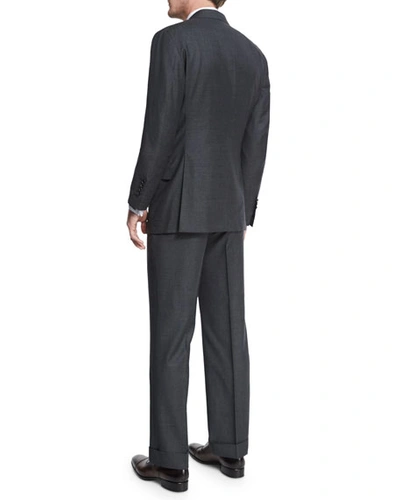 Shop Tom Ford Windsor Base Sharkskin Three-piece Suit, Charcoal