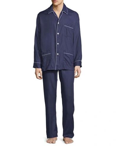 Shop Derek Rose Men's Lombard 6 Cotton Pajamas With Piping In Navy