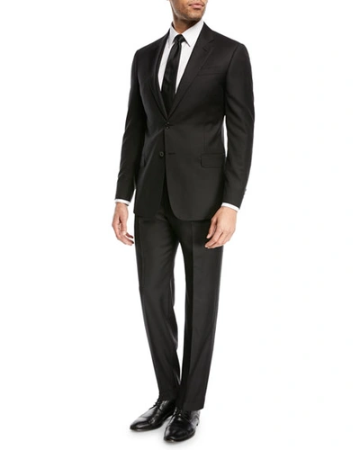 Emporio Armani Super 130s Wool Two-piece Classic Fit Suit, Black In Black