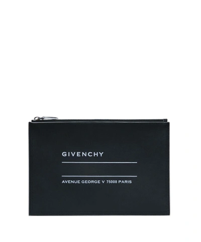 Shop Givenchy Address Logo Leather Pouch In Nero