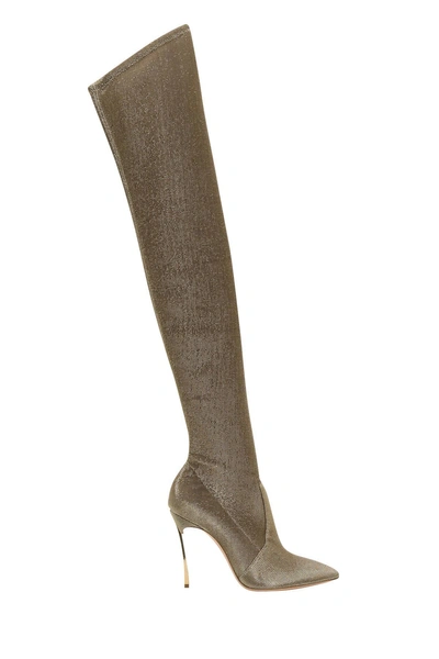 Shop Casadei Cuissard Boots With Blade Heel In Oro