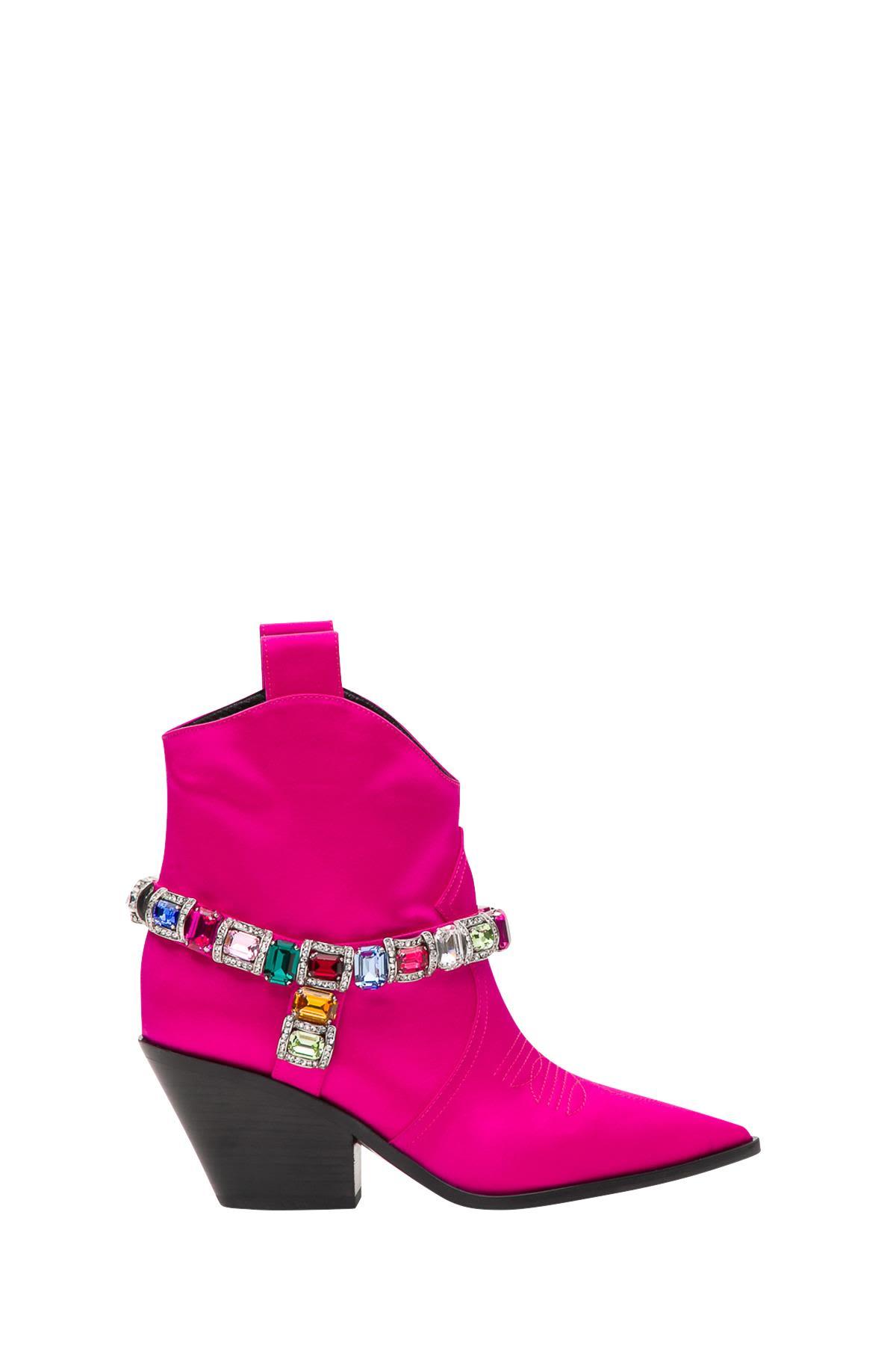 Casadei Cowboy Boots With Applied Multicoloured Stones In Fucsia | ModeSens