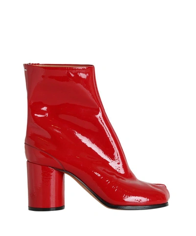 Shop Maison Margiela Red Patent Leather Tabi Ankle Boots In Rosso