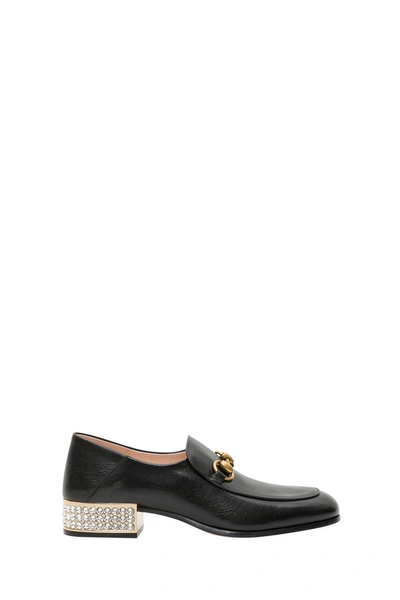 Shop Gucci Horsebit Leather Loafer With Crystals In Nero