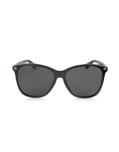 Shop Gucci Gg0024s Acetate Round Oversized Women's Sunglasses In Black/black