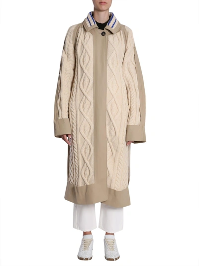 Shop Maison Margiela Trench Coat With Knit Insert In Beige