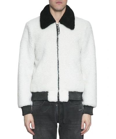 Shop Off-white Shearling Bomber Jacket In Bianco