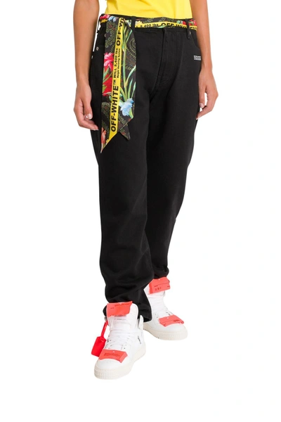 Shop Off-white Cropped Denim Pants In Nero