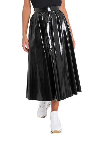 Shop Msgm Vynil Skirt In Nero