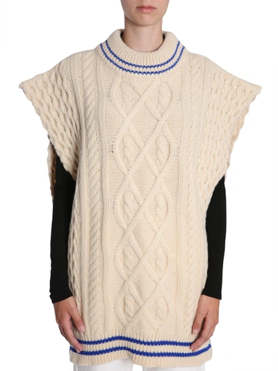 Shop Maison Margiela Cable-knit Wool Poncho In Beige