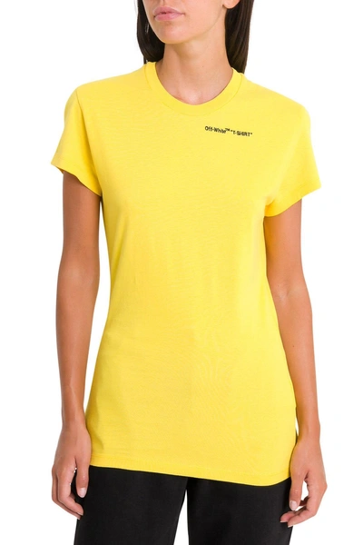 Shop Off-white Quotes Embroidered Cotton T-shirt In Giallo