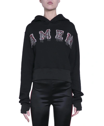 Shop Amen Logo Cropped Cotton Sweatshirt In Nero