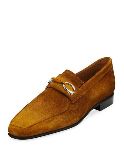 Shop Corthay Men's Cannes Suede Loafers With Bit Detail In Brown