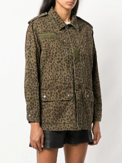 Shop Saint Laurent Leopard Print Jacket In Green