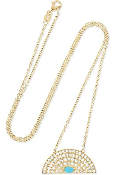 Shop Andrea Fohrman Rainbow Medium 18-karat Gold, Diamond And Turquoise Necklace