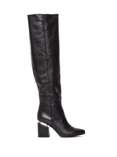 Shop Vic Matie Black Leather Stove Pipe Boots With Suspended Heel In Nero