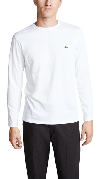 Shop Lacoste Crew Neck Pima Cotton Jersey Long Sleeve T-shirt White