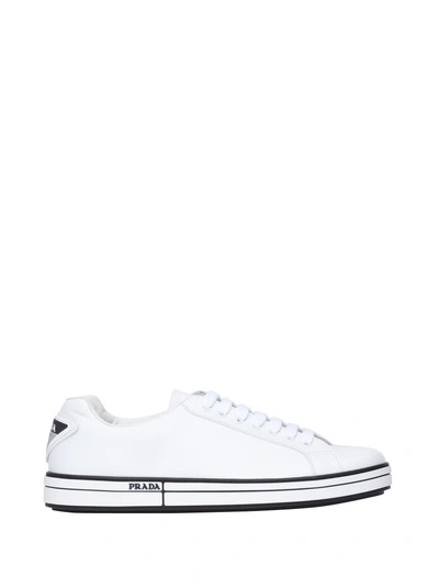 Shop Prada Leather And Fabric Sneakers In Bianco