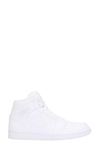 Shop Nike Air Jordan 1 Mid Bianca Leather Sneakers In White