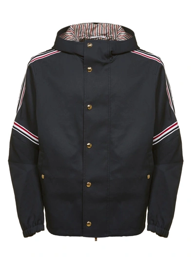 Shop Thom Browne Oversized Mackintosh Jacket In Blu Bianco Rosso
