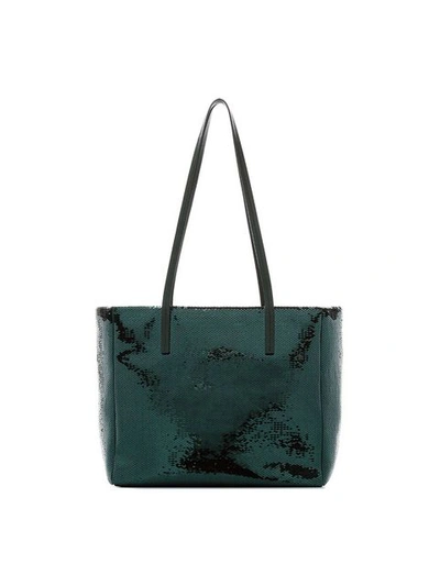 Shop Miu Miu Sequin Logo Tote Bag - Green