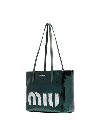 Shop Miu Miu Sequin Logo Tote Bag - Green