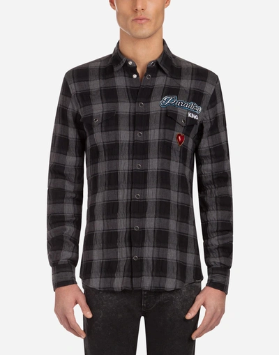 Shop Dolce & Gabbana Cotton Cowboy Shirt With Patches In Multi-colored