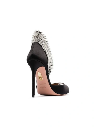 Shop Aquazzura Black Crystal Embellished 105 Satin Pumps