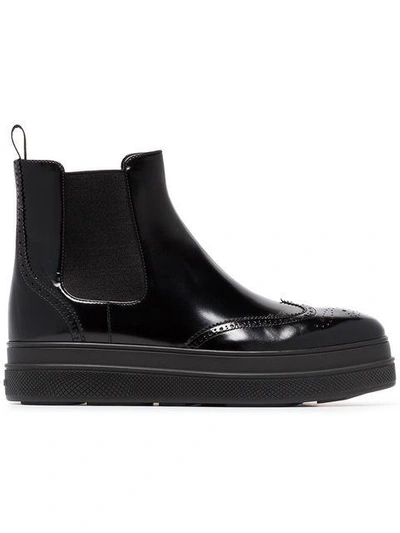 Shop Prada 45 Leather Flatform Chelsea Boots In F0002