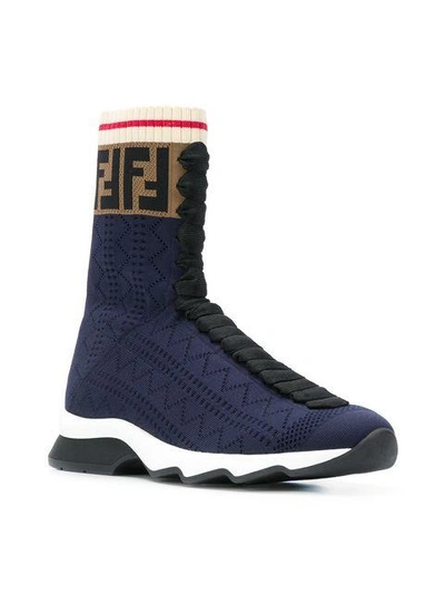 Shop Fendi Ff Knit Sneakers - Blue
