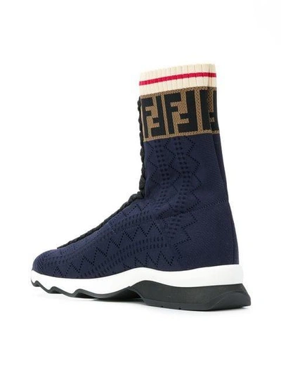 Shop Fendi Ff Knit Sneakers - Blue