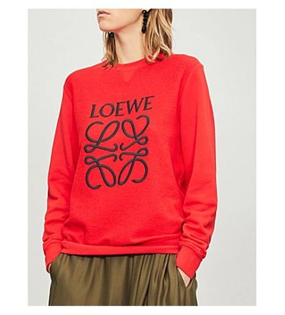 Shop Loewe Anagram-embroidered Cotton Sweatshirt In Red