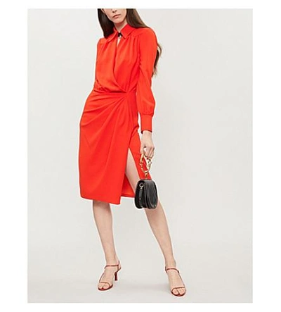Shop Altuzarra Kat Chocker-neck Wrap-front Woven Dress In Electric Orange