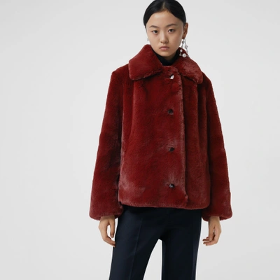 Burberry Faux Fur Single-breasted Jacket In Red | ModeSens