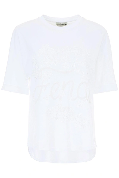 Shop Fendi Embroidered Floral Logo T In White