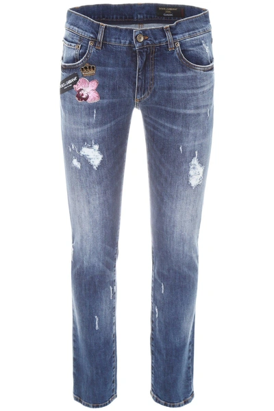 Shop Dolce & Gabbana Destroyed Stretch Denim Jeans In Variante Abbinata