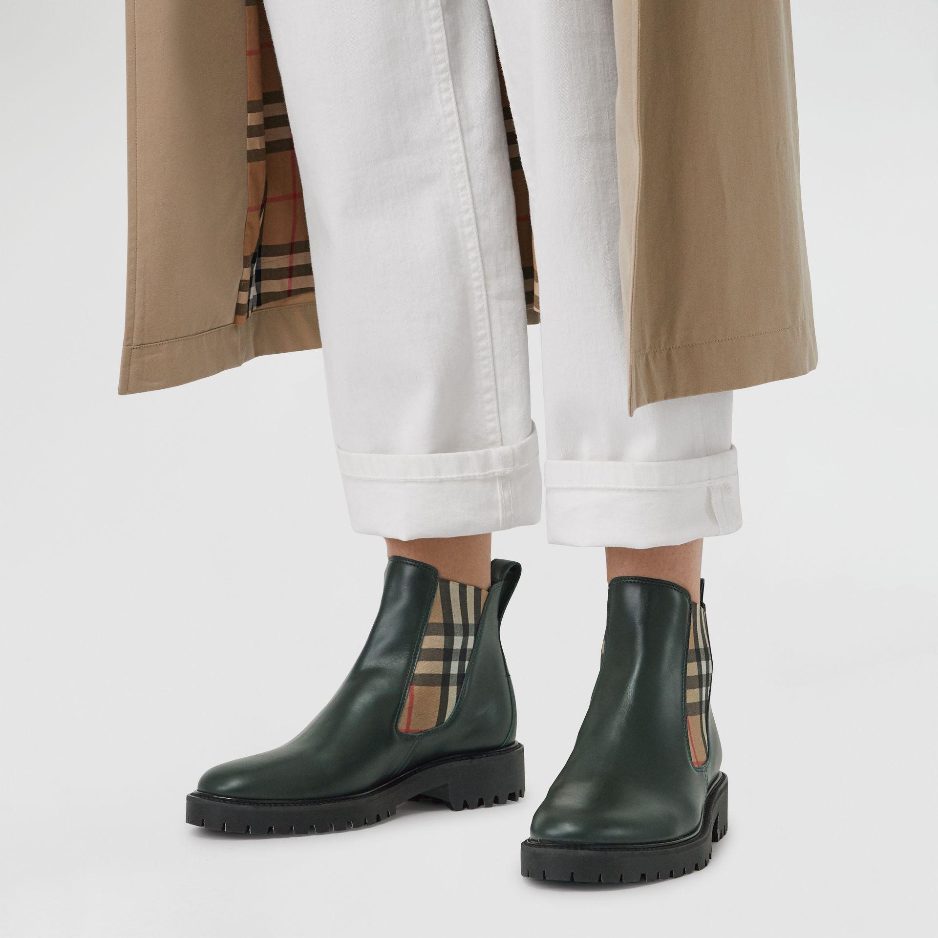 vintage check detail leather chelsea boots