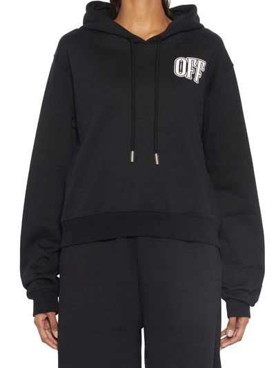 Shop Off-white 'lips Cropped' Hoodie In Black