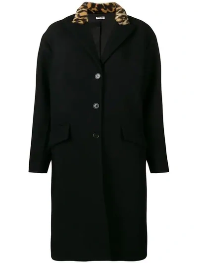 Shop Miu Miu Faux-fur Collar Coat - Black