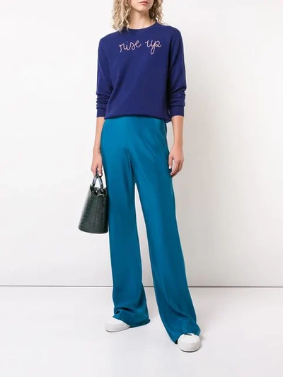 Shop Lingua Franca Rise Up Embroidered Sweater In Blue