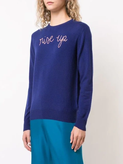 Shop Lingua Franca Rise Up Embroidered Sweater In Blue