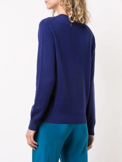 Shop Lingua Franca Rise Up Embroidered Sweater In Blue