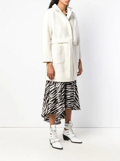 Ganni Fenn Belted Wool-blend Coat In White | ModeSens