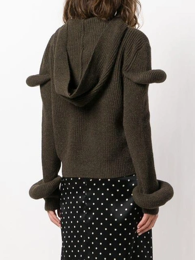 Jw Anderson Hooded Ribbed Wool And Alpaca-blend Sweater In Green