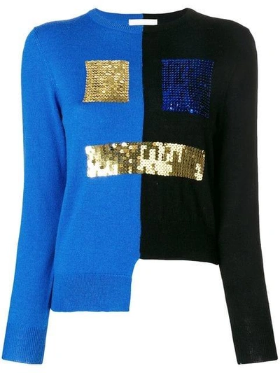 Shop Peter Jensen Zweifarbiger Pullover In Black/ Blue